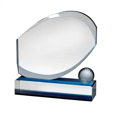 18cm Clear and Blue Crystal Golf Award