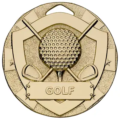 Mini Shield Gold Golf Medal 50mm