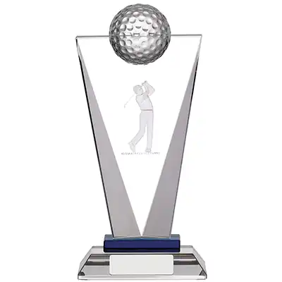 215mm Clear and Blue Glass Golf Award