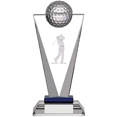 205mm Clear and Blue Glass Golf Award