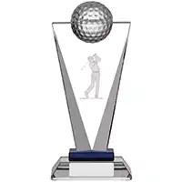 205mm Clear and Blue Glass Golf Award