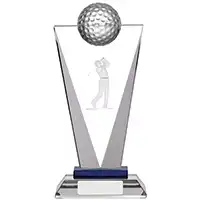 215mm Clear and Blue Glass Golf Award