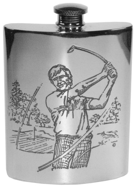 Swinging golfer hip flask 6oz