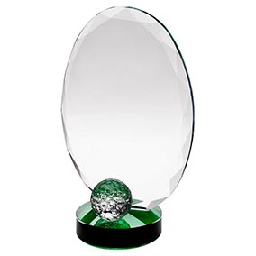 Glass Oval Clear Green Golf Trophy 23cm