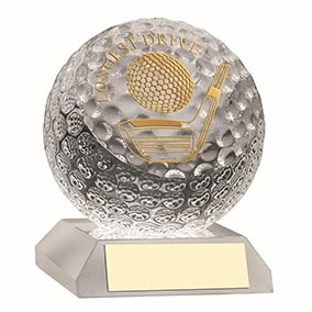 Glass Longest Drive Golf Ball Award 10cm