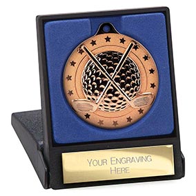 Boxed Mini Shield Bronze Golf Medal 50mm