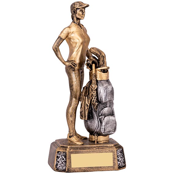 Gold Female Golfer and Bag Figure 19.5cm