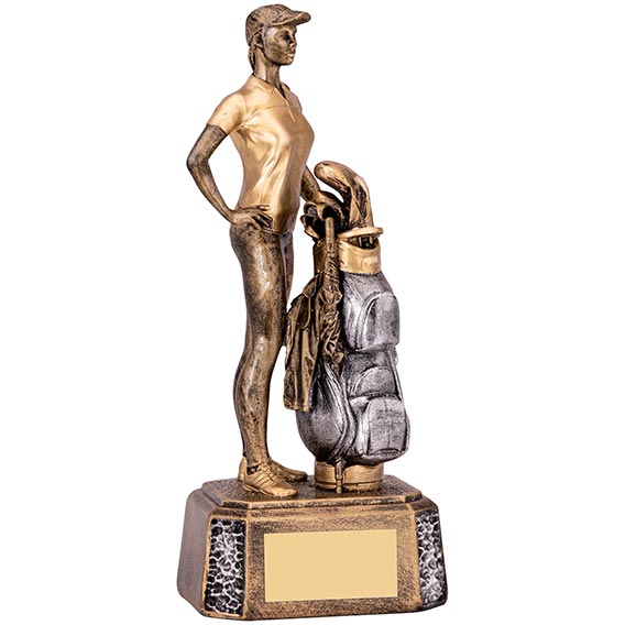 Gold Female Golfer and Bag Figure 22cm