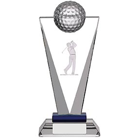 205mm Clear and Blue Glass Golf Award