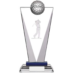 240mm Clear and Blue Glass Golf Award