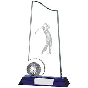 Clear and Blue Glass Golfer Award 230mm
