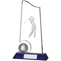 Clear and Blue Glass Golfer Award 230mm