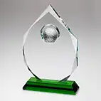 Glass Diamond Clear Green Golf Trophy 20cm