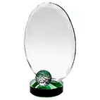 Glass Oval Clear Green Golf Trophy 18cm