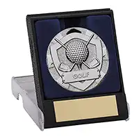 Boxed Mini Shield Silver Golf Medal 50mm