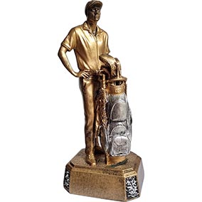 Gold Golfer and Bag Figure 19.5cm