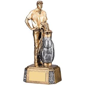 Gold Golfer and Bag Figure 22cm